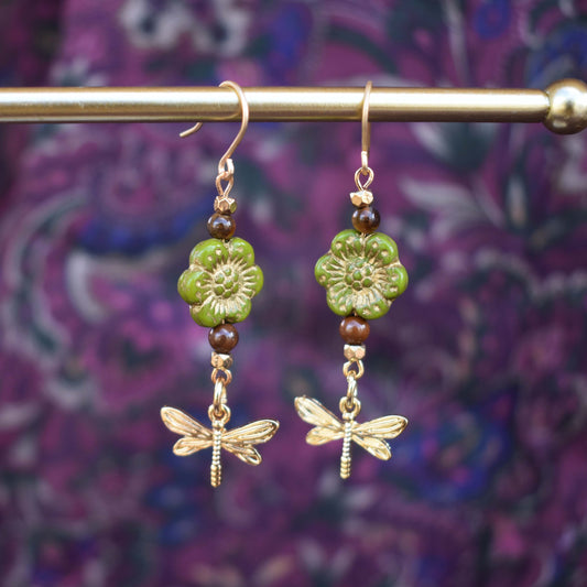 dragonfly flower earrings