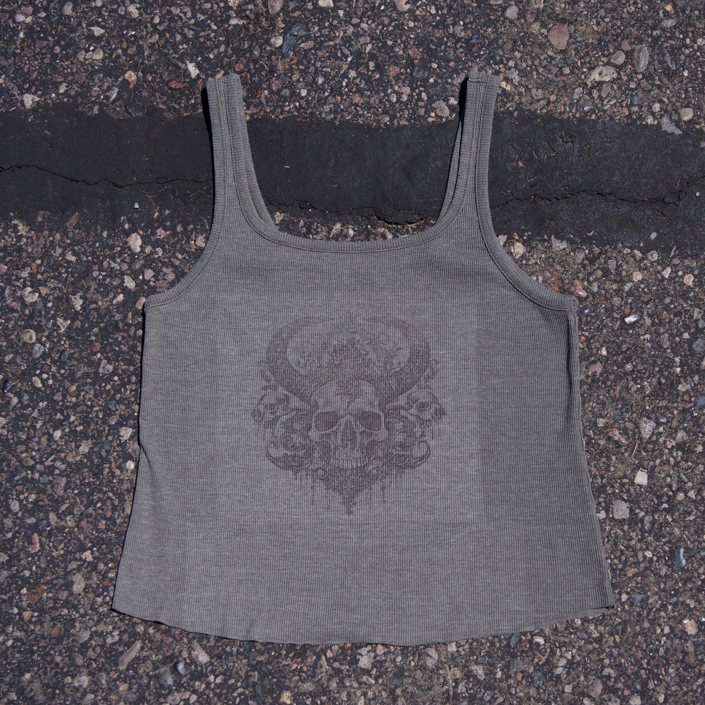 faded ornamental skull tank